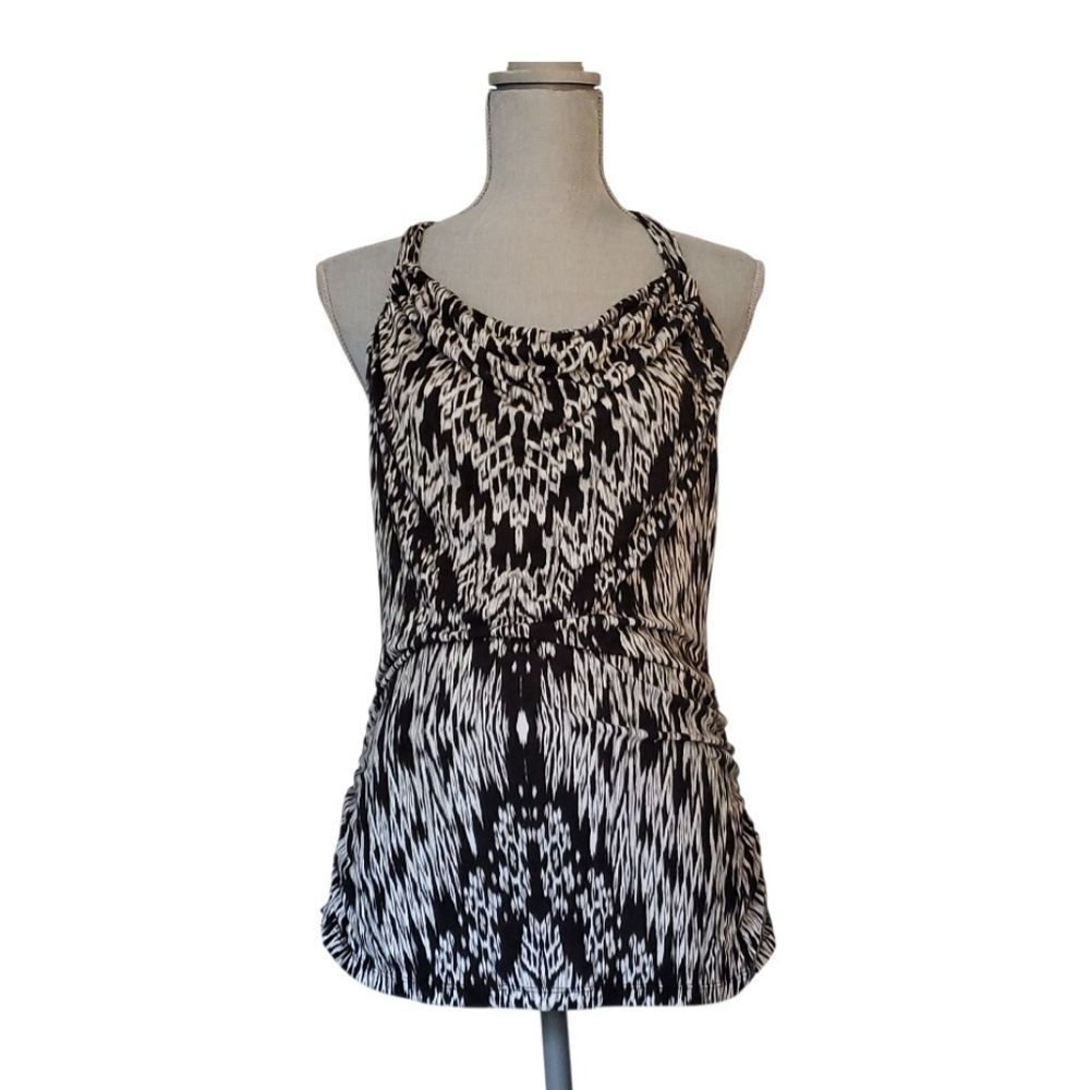 Banana Republic Black and White Sleeveless Graphic Tie Front Tank Size M Medium